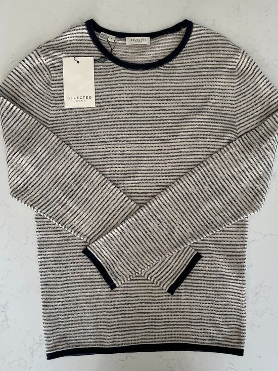 Selected Homme Other - Selected Homme SLHDEAN Mix Crew Nk LS Striped Lightweight Sweater Navy Bone Wt S